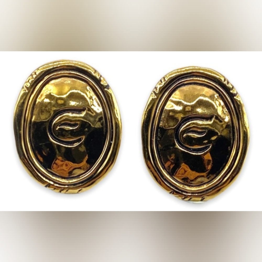 Elizabeth Taylor for Avon Signature Gold Coast Medallion Earrings Clip Vintage